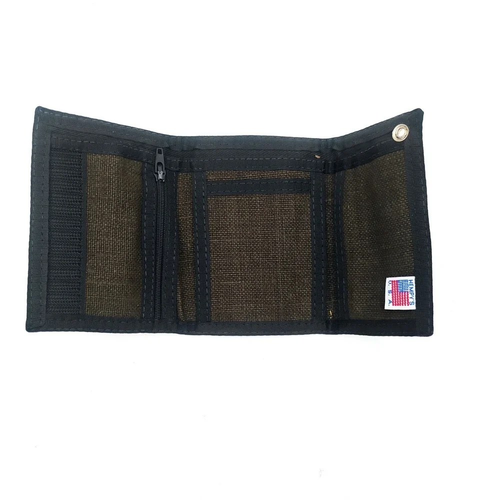 Hempy's Brown Hemp Wallet Stripe Logo Embroidered Trifold Bifold Canvas VTG 90s